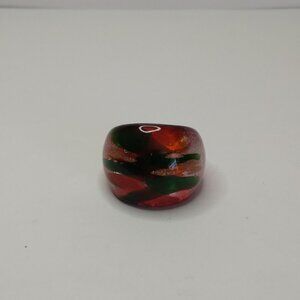 Red Art Glass Ring Art to Wear Art Glass Colorful Modern Size 7.5 Swirl Pattern